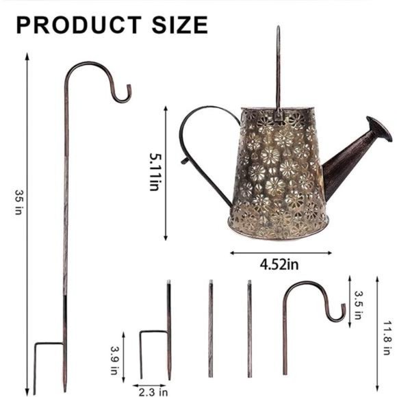 Outdoor Solar Watering Can w/ Lights Garden Decor Solar Powered Waterproof LED - Picture 2 of 6